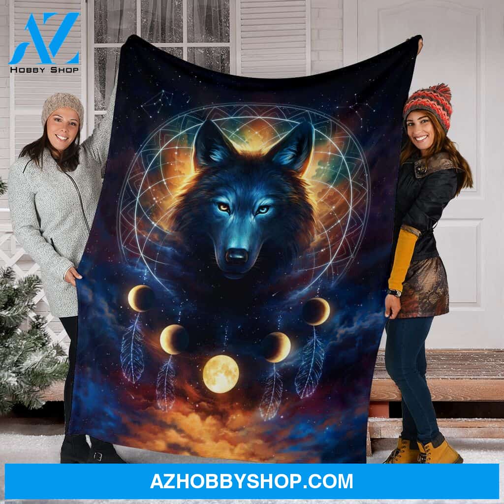 Wolf Dreamcatcher Moon Nal Fleece Blanket