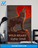 Wolf Red Moon Poster Wild Heart Gypsy Soul Vintage Poster Canvas, Wall Decor Visual Art