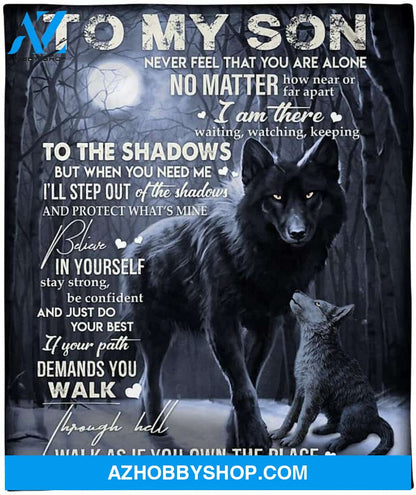 Personalized Wolf to My Son Blanket Never Feel That You are Alone no Matter How Near or far Apart Fleece Blanket for Son from Mom & Dad for Christmas