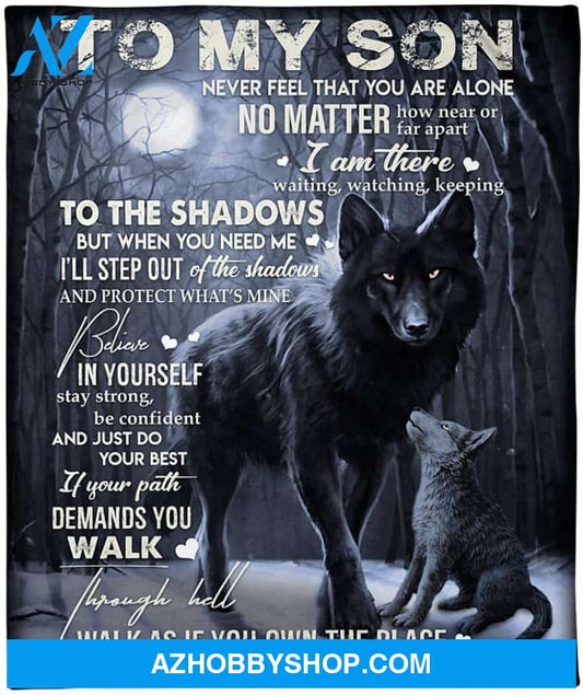 Personalized Wolf to My Son Blanket Never Feel That You are Alone no Matter How Near or far Apart Fleece Blanket for Son from Mom & Dad for Christmas