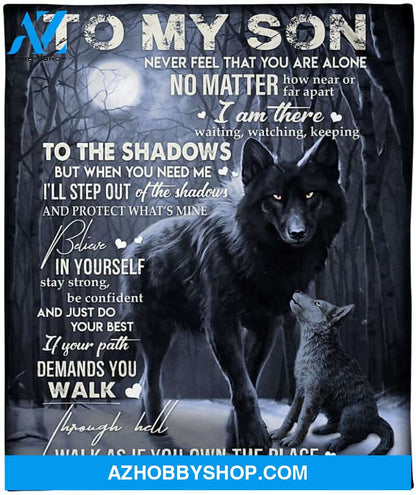 Personalized Wolf to My Son Blanket Never Feel That You are Alone no Matter How Near or far Apart Fleece Blanket for Son from Mom & Dad for Christmas