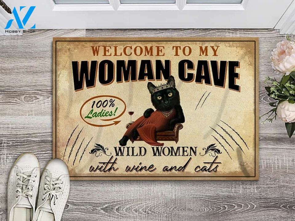 Woman Cave Cat Wine Indoor and Outdoor Doormat Warm House Gift Welcome Mat Gift for Labrador Lovers Birthday Gift