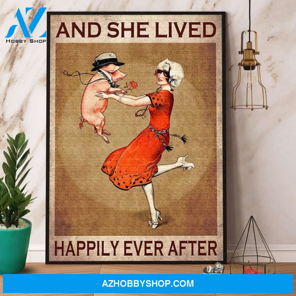 Woman Dances With Pig And She Lived Happily Ever After Canvas And Poster, Wall Decor Visual Art