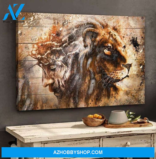 Wonderful lion and Jesus Landscape Canvas Prints - Wall Art