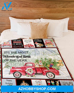 Wonderful Time Red Truck And Corgis Christmas Blanket Gift for Dog Lovers Birthday Gift Home Decor Bedding Couch Sofa Soft and Comfy Cozy