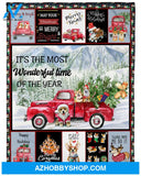 Wonderful Time Red Truck And Corgis Christmas Blanket Gift for Dog Lovers Birthday Gift Home Decor Bedding Couch Sofa Soft and Comfy Cozy