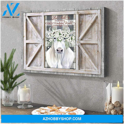 Wonderful World Beautiful Cow Farm Farmhouse Canvas Wall Art, Wall Decor Visual Art Decor, Gifts For Cow Lovers