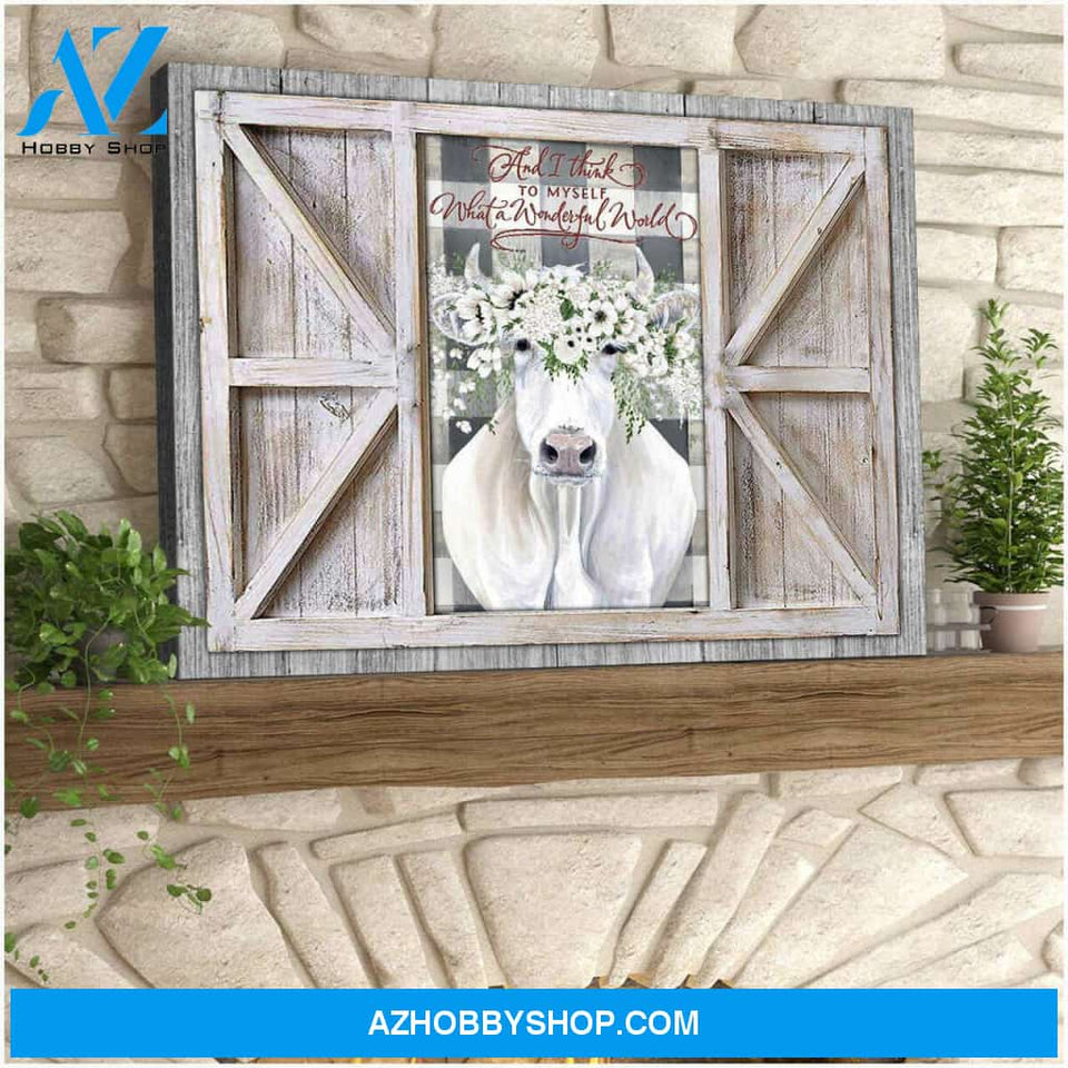 Wonderful World Beautiful Cow Farm Farmhouse Canvas Wall Art, Wall Decor Visual Art Decor, Gifts For Cow Lovers