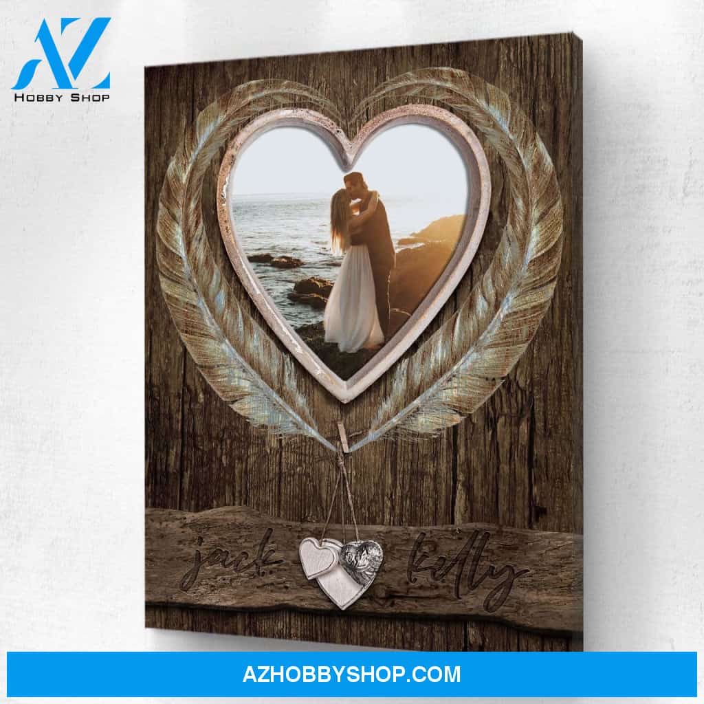 Wooden Heart Window Personalized Photo Memorial Canvas, Canvas Wall Art Gift for Family