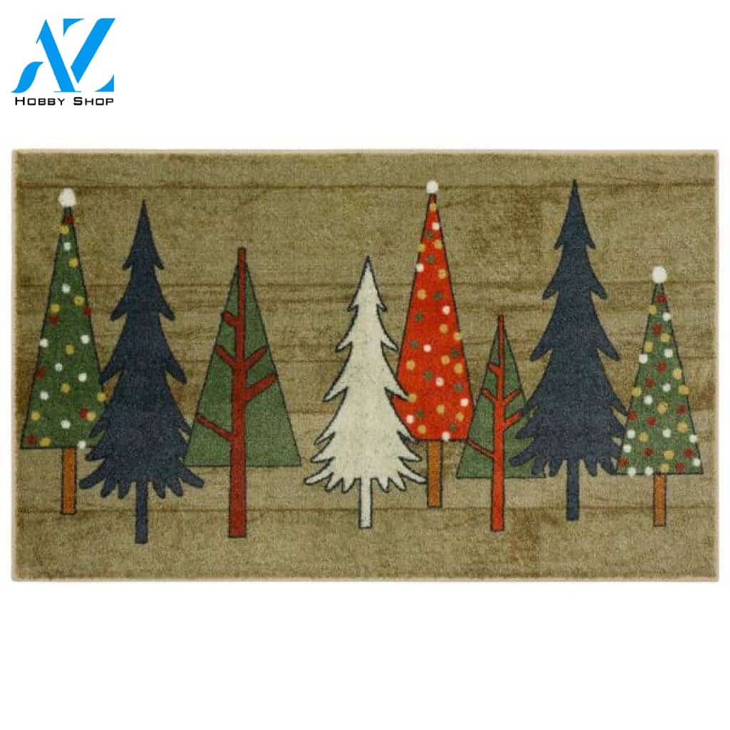 Wooden Holiday Trees Christmas Doormat Indoor And Outdoor Mat Entrance Rug Sweet Home Decor Housewarming Gift Gift Friend Family Christmas Holiday