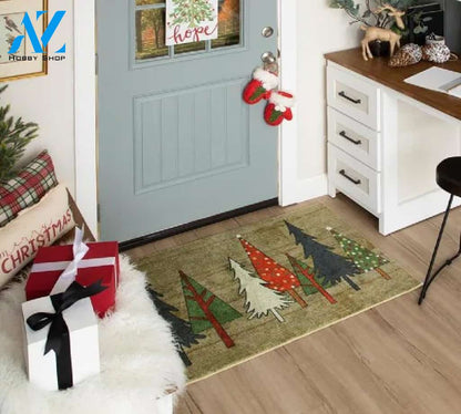 Wooden Holiday Trees Christmas Doormat Indoor And Outdoor Mat Entrance Rug Sweet Home Decor Housewarming Gift Gift Friend Family Christmas Holiday