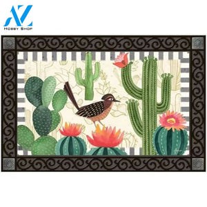 Personalized Name Family House Woodpecker In Cactus Garden Flower Doormat Indoor And Outdoor Mat Entrance Rug Sweet Home Decor Closing Gift Gift For Friend Family Plant Flower Lovers Gift Idea