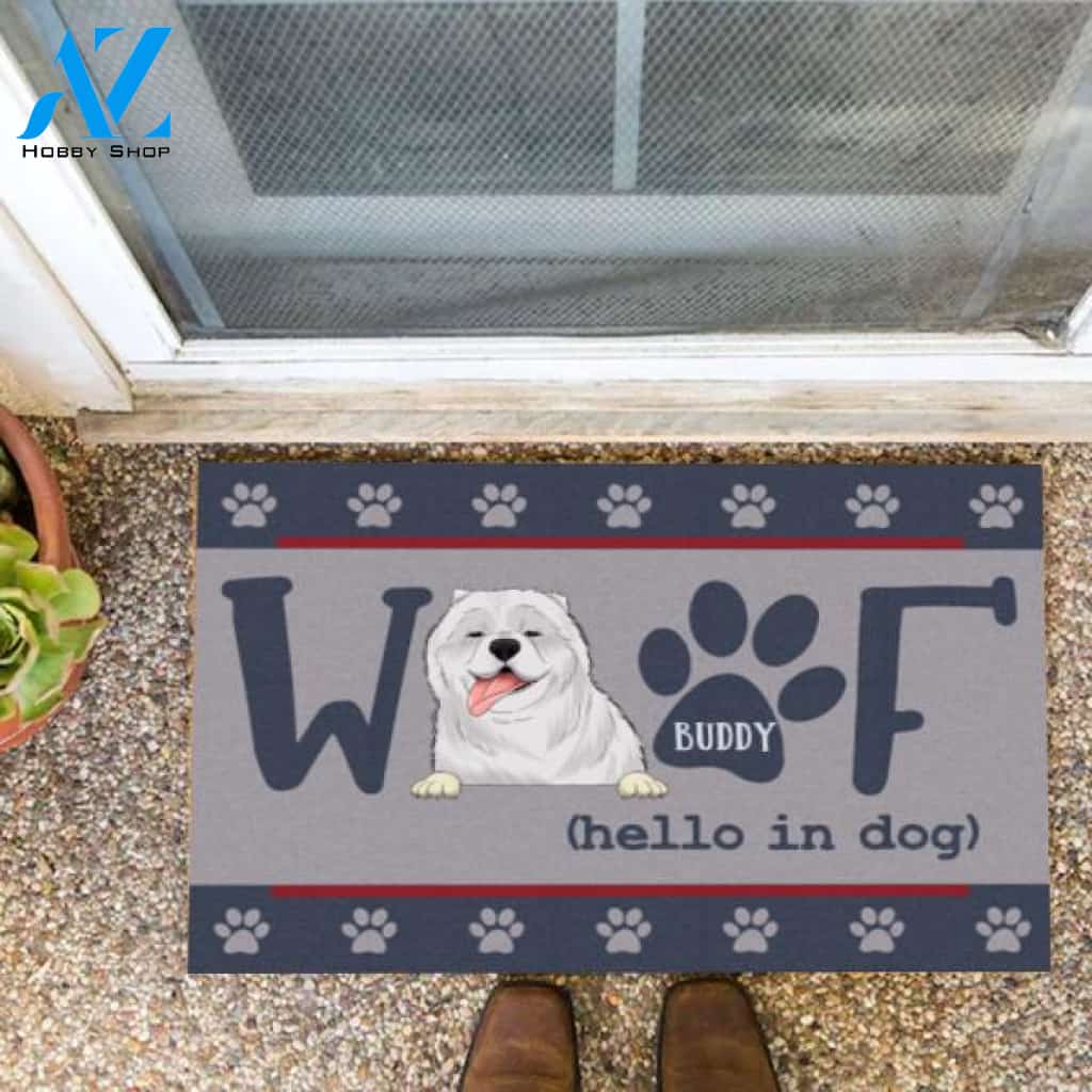 Woof Hello In Dog - Personalized Doormat