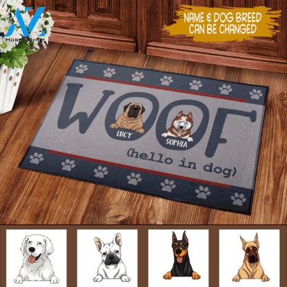Woof Hello In Dog - Personalized Doormat