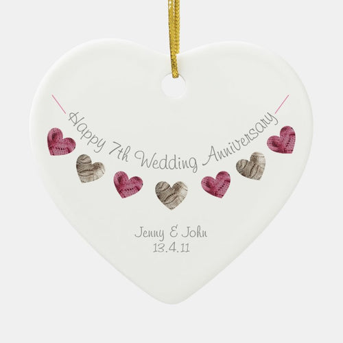 7Th Or Any Wedding Anniversary Heart Ornament