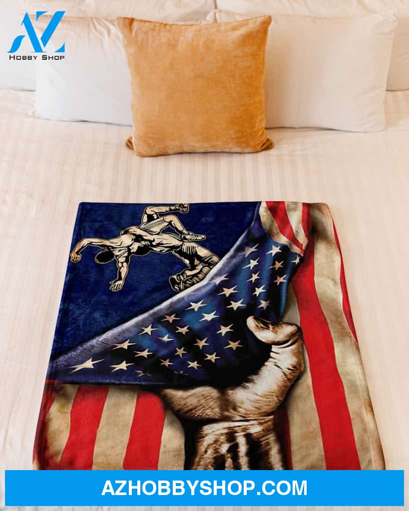 Wrestling American Flag Fleece Blanket Home Decor Bedding Couch Sofa Soft And Comfy Cozy Wrestling Lovers Gift, Gift For Friend Family