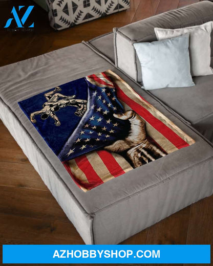 Wrestling American Flag Fleece Blanket Home Decor Bedding Couch Sofa Soft And Comfy Cozy Wrestling Lovers Gift, Gift For Friend Family