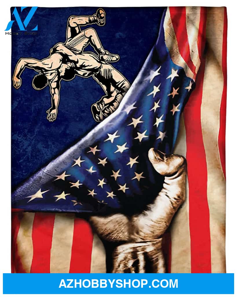 Wrestling American Flag Fleece Blanket Home Decor Bedding Couch Sofa Soft And Comfy Cozy Wrestling Lovers Gift, Gift For Friend Family