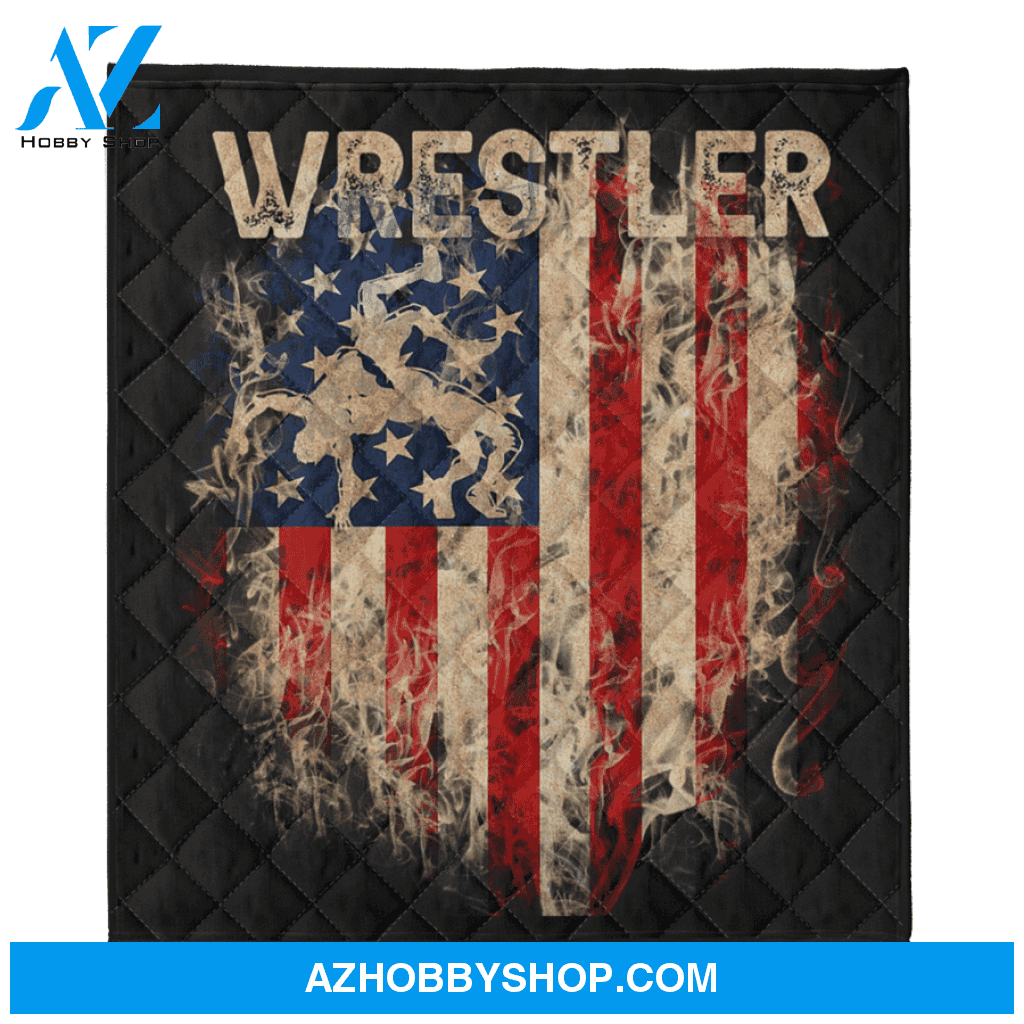 Wrestling Blanket, Fire USA Flag Fleece Blanket Home Decor Bedding Couch Sofa Soft And Comfy Cozy Gift For Wrestling Lovers, Gift For Friend Family