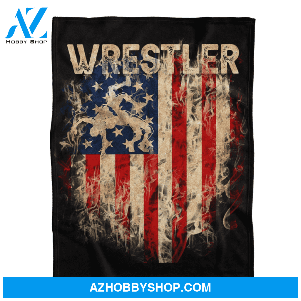 Wrestling Blanket, Fire USA Flag Fleece Blanket Home Decor Bedding Couch Sofa Soft And Comfy Cozy Gift For Wrestling Lovers, Gift For Friend Family