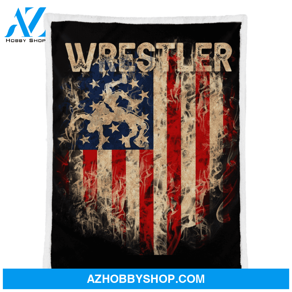 Wrestling Blanket, Fire USA Flag Fleece Blanket Home Decor Bedding Couch Sofa Soft And Comfy Cozy Gift For Wrestling Lovers, Gift For Friend Family