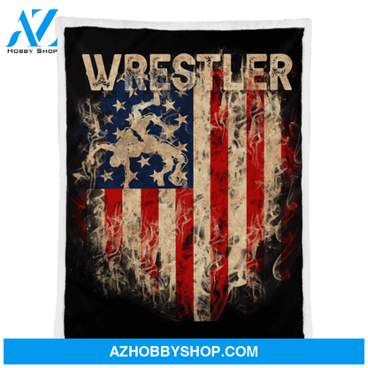 Wrestling Blanket, Fire USA Flag Fleece Blanket Home Decor Bedding Couch Sofa Soft And Comfy Cozy Gift For Wrestling Lovers, Gift For Friend Family