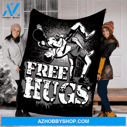 Wrestling Free Hugs Fleece Blanket Home Decor Bedding Couch Sofa Soft And Comfy Cozy Wrestling Lovers Gift, Gift For Friend Family