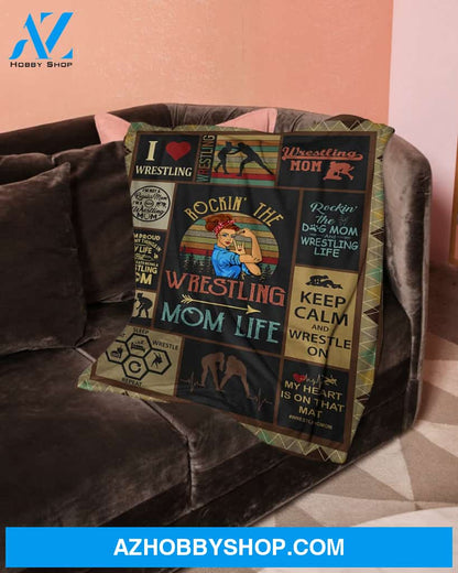 Wrestling Mom Eat Sleep Wrestle And Repeat Fleece Blanket Home Decor Bedding Couch Sofa Soft And Comfy Cozy Gift For Wrestling Lovers, Gift For Family