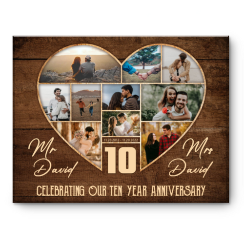 10th Wedding Anniversary Present, Gift For 10th Anniversary, Heart Shape Photo Collage
