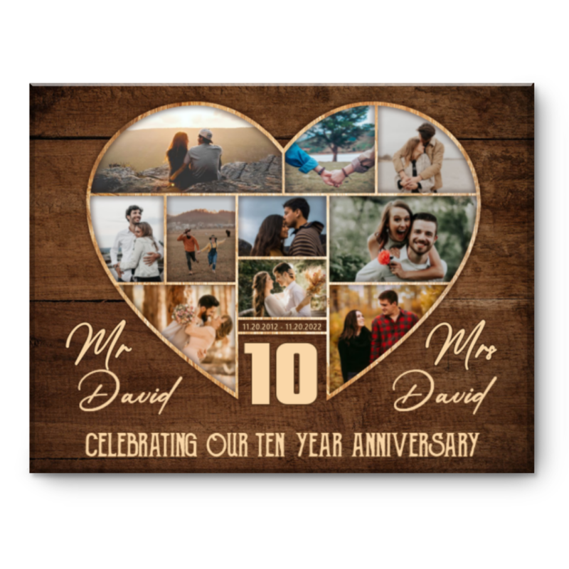 10th Wedding Anniversary Present, Gift For 10th Anniversary, Heart Shape Photo Collage
