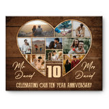 10th Wedding Anniversary Present, Gift For 10th Anniversary, Heart Shape Photo Collage