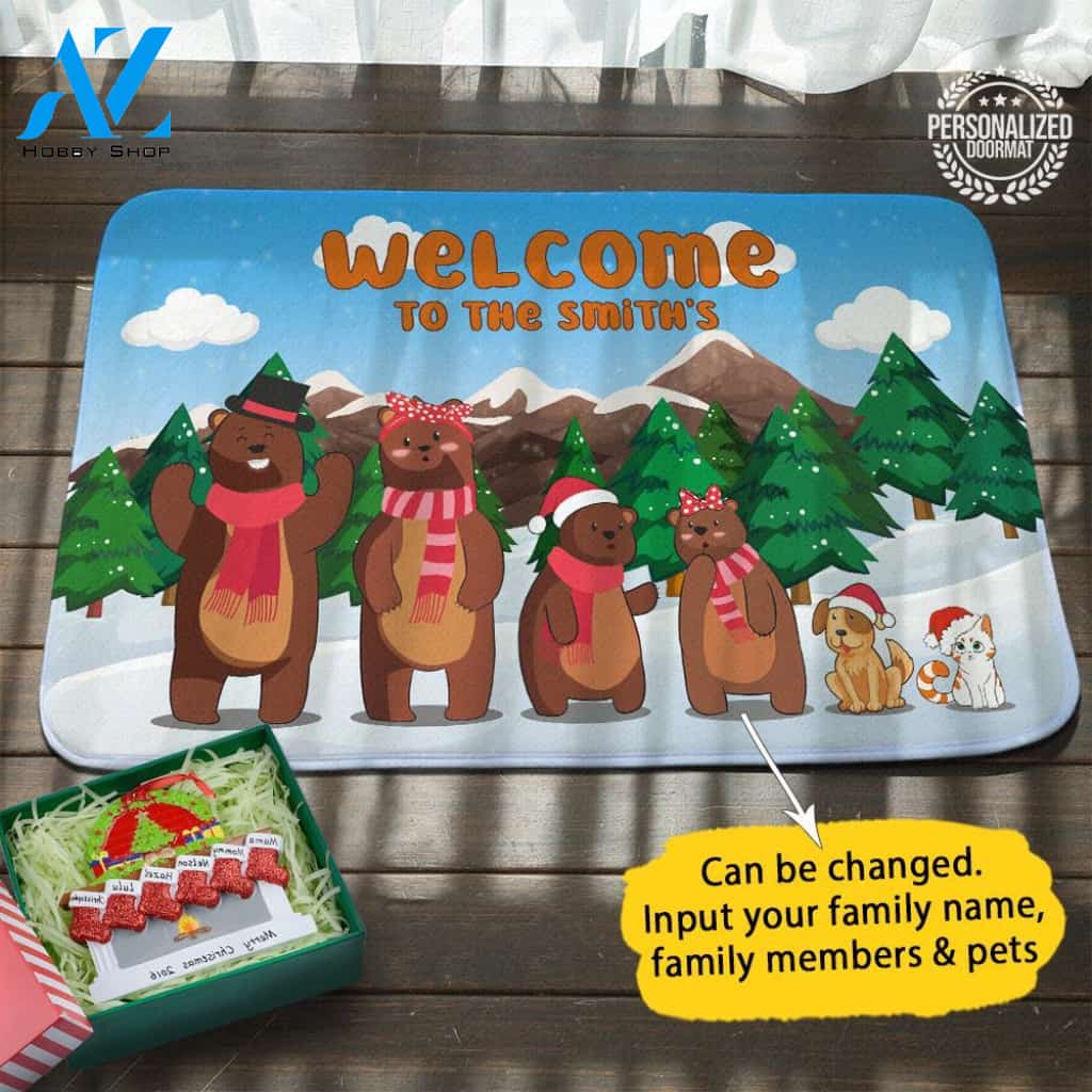 Xmas Bear Family Doormat
