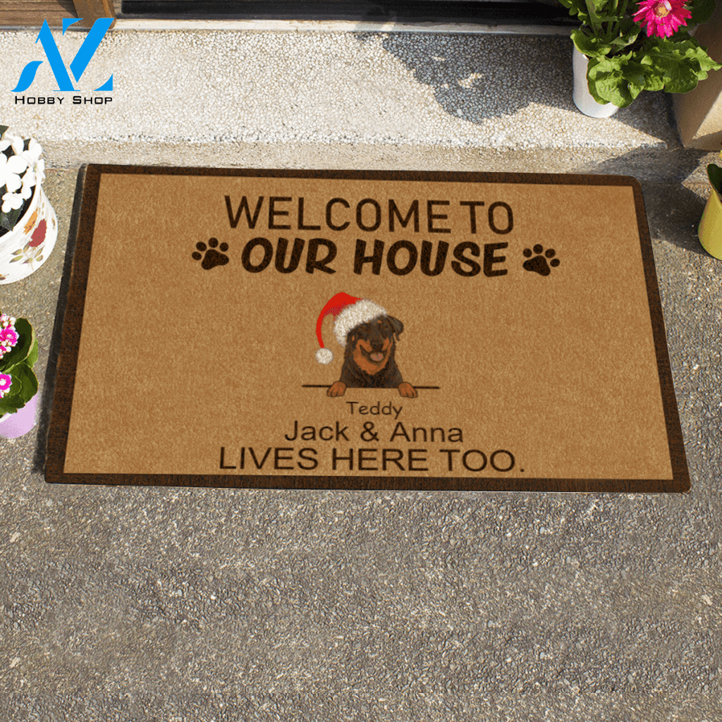 Xmas Cute Dog And Cat, Welcome To My House , Personalized Doormat Gift For Christmas HQ