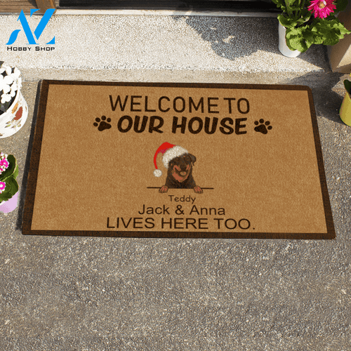 Xmas Cute Dog And Cat, Welcome To My House , Personalized Doormat Gift For Christmas HQ