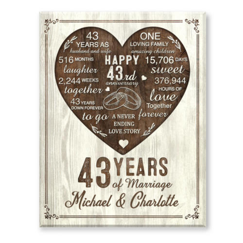 43rd Year Anniversary Gift, 43rd Wedding Anniversary Gift For Husband, 43 Year Anniversary Gift For Wife