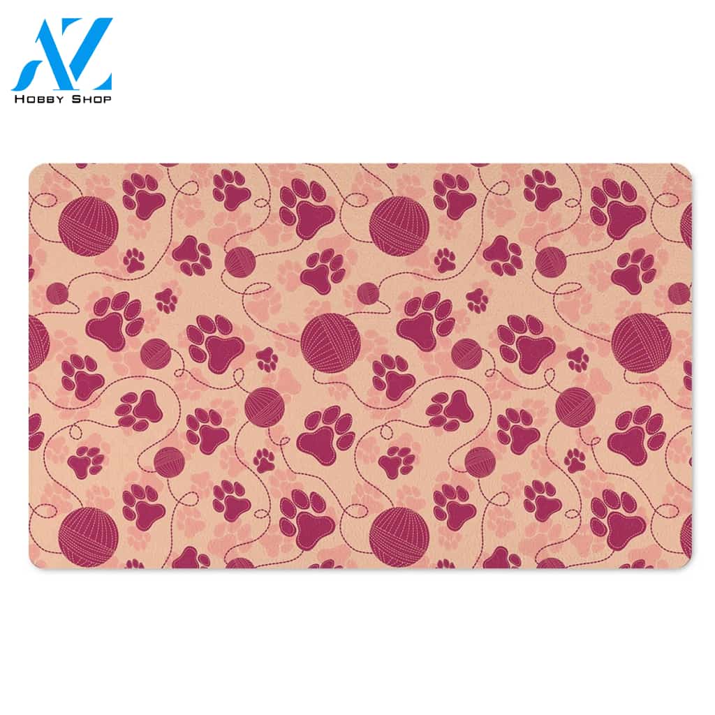 Yarn Paw Print Door Mat