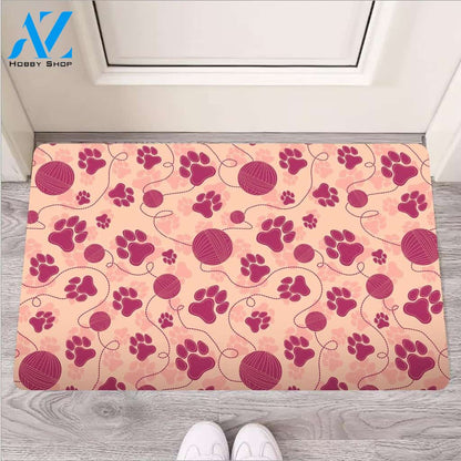 Yarn Paw Print Door Mat