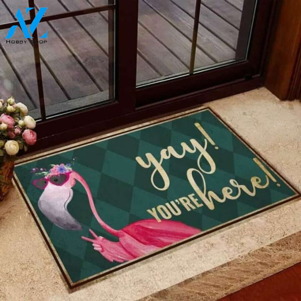 Yay you are Here Flamingo Doormat | Welcome Mat | House Warming Gift