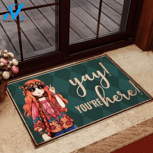 Yay You're Here Doormat Indoor And Outdoor Mat Entrance Rug Sweet Home Decor Housewarming Gift Gift For Friend Family Stem Feminist