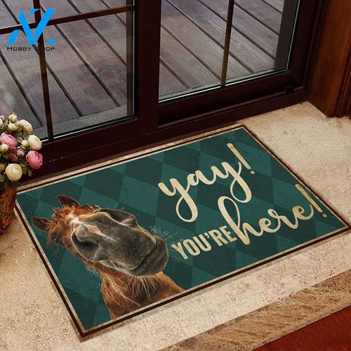 Yay You're here Horse Doormat Welcome Mat House Warming Gift Home Decor Funny Doormat Gift Idea
