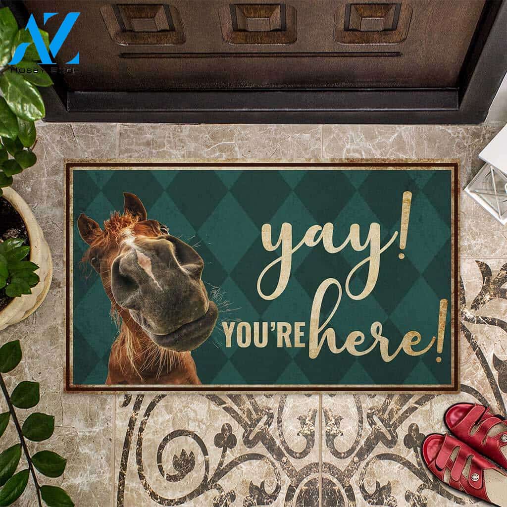 Yay You’re Here – Horse Easy Clean Welcome DoorMat | Felt And Rubber | 40x60 cm | 45x75 cm | 60x90 cm | Colorful | DO1222
