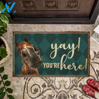 Yay You’re Here – Horse Easy Clean Welcome DoorMat | Felt And Rubber | 40x60 cm | 45x75 cm | 60x90 cm | Colorful | DO1222