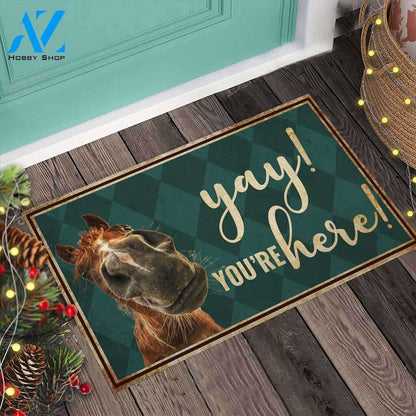 Yay You’re Here – Horse Easy Clean Welcome DoorMat | Felt And Rubber | 40x60 cm | 45x75 cm | 60x90 cm | Colorful | DO1222