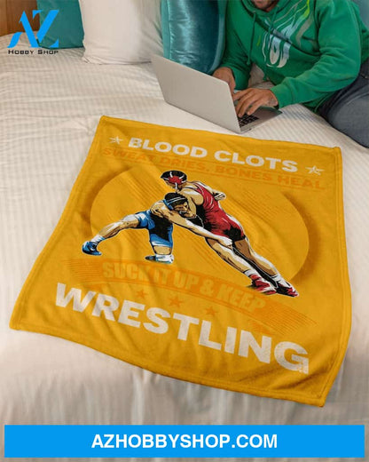 Yellow Blanket Suck It Up And Keep Wrestling Fleece Blanket Home Decor Bedding Couch Sofa Soft And Comfy Cozy Gift For Wrestling Lovers, Gift For Friend Family