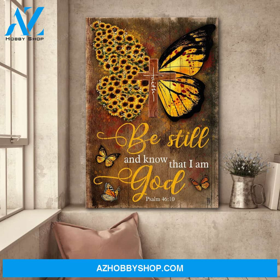 Yellow Butterfly - Be till and know that I am God - Jesus Portrait Canvas Prints - Wall Art
