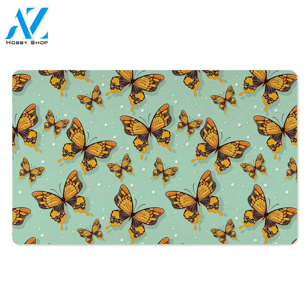 Yellow Butterfly Print Door Mat