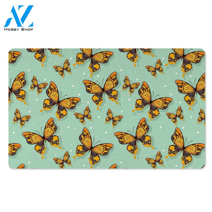 Yellow Butterfly Print Door Mat