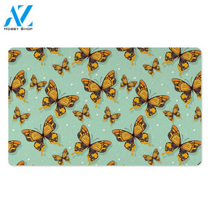 Yellow Butterfly Print Door Mat