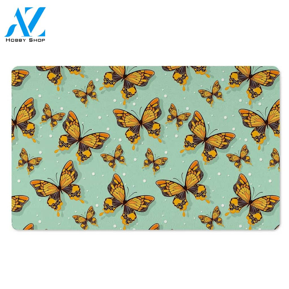 Yellow Butterfly Print Door Mat