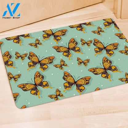 Yellow Butterfly Print Door Mat